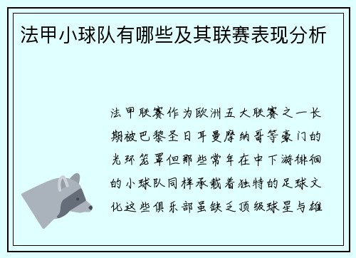 法甲小球队有哪些及其联赛表现分析