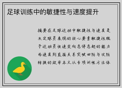 足球训练中的敏捷性与速度提升
